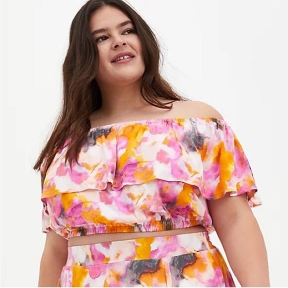 Torrid Pink Tie Dye Ruffle Detail Crop Top Size 10 M/L - Picture 2 of 11